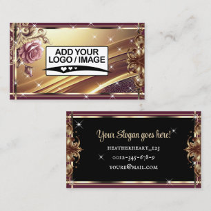 Luxury Chic Gold Pink Rose Flower Logo Template Business Card