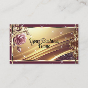 Luxury Chic Gold Pink Rose Flower Ombre Ornate Business Card
