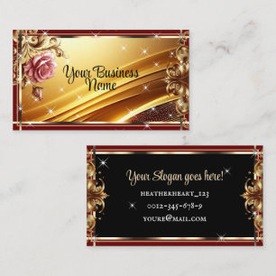 Luxury Chic Gold Wine Red Rose Flower Ombre Ornate Business Card
