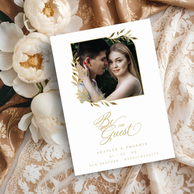 Luxury Chic Golden Branches Frame Photo Wedding (Luxury Golden Branches Frame Chic Photo Wedding Save the Date Card with Envelope. )