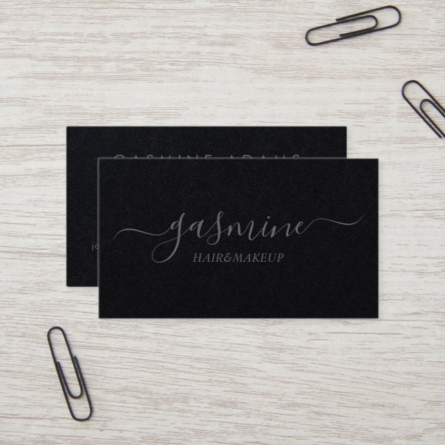 Luxury Chic Premium Black and Grey Signature Business Card (Front/Back In Situ)