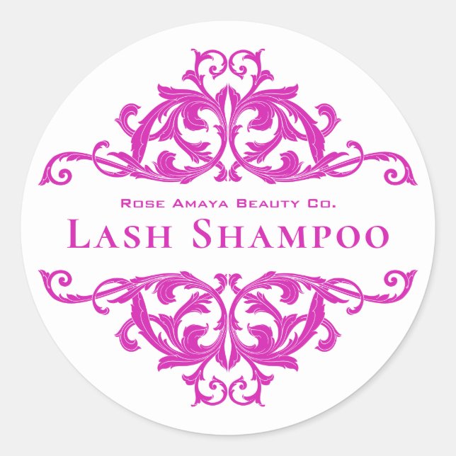 Luxury Chic Purple Damask Lash Cleanser Classic Round Sticker (Front)