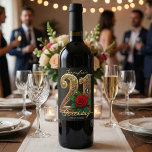 Luxury Chic Red Rose Gold Filigree 21st Birthday Wine Label<br><div class="desc">Celebrate this milestone age with sophisticated glamour using this custom 21st birthday wine label. The design features oversized, ornate numbers "21" rendered in a faux gold metallic effect with intricate filigree detailing. A romantic, realistic red rose with green leaves sits at the center, contrasting beautifully against the dramatic black background....</div>