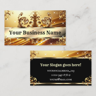 Luxury Chic Royal Ornament Glam Gold Golden Ombre Business Card