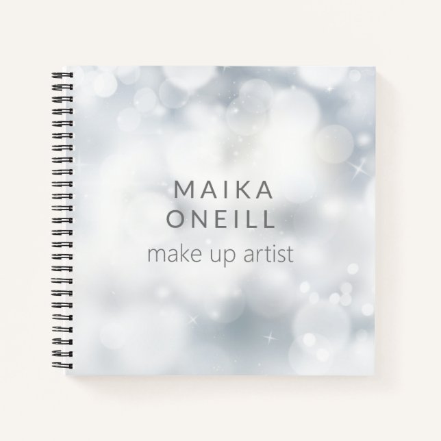 Luxury chic silver bokeh personalised notebook (Front)