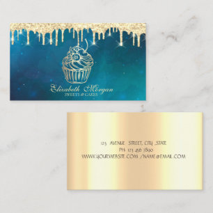 Luxury Chic Sweets Cupcake Faux Gold Drips Bakery Business Card