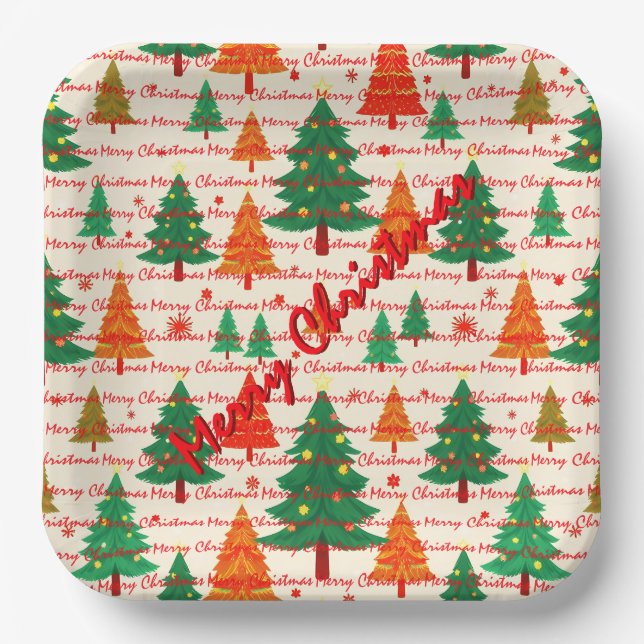 Luxury Christmas Christmas Trees Festive Paper Plate (Front)