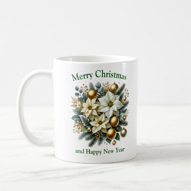 Luxury Christmas decoration wreath green and gold Coffee Mug (Left)