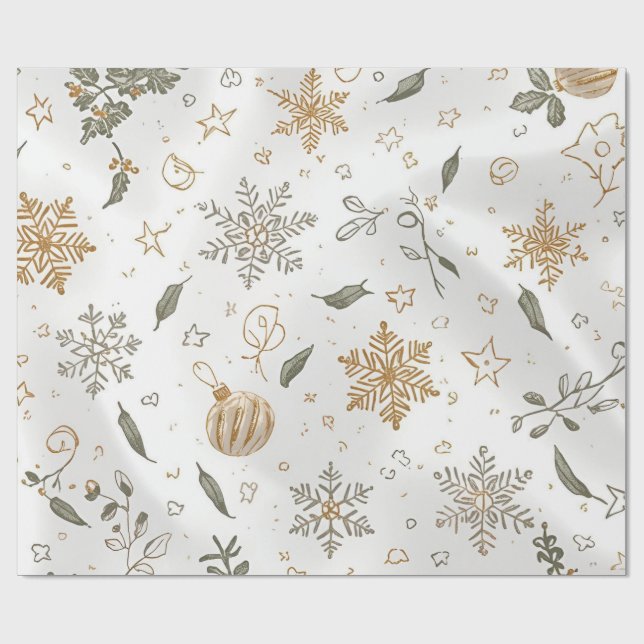 Luxury Christmas Gift White & Gold Holiday Design Wrapping Paper (Flat)