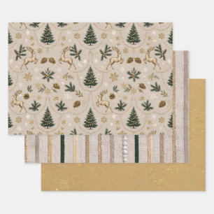 Luxury Christmas,Gold Reindeer Tree,Bold Polkadot Wrapping Paper Sheet