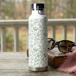 Luxury Classic Sage French Toile Artisan Botanical Water Bottle