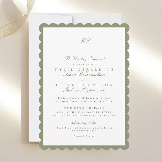 Luxury Classic Sage Green The Wedding Rehearsal Invitation (Creator Uploaded)