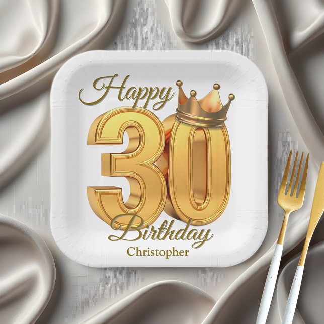 Luxury Classy Golden Royal Crown 30th Birthday Paper Plate (Creator Uploaded)
