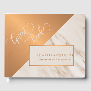 Luxury classy marble copper monogram wedding guest book