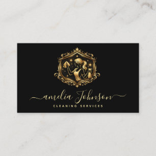 Luxury Cleaning Service   Gold Housekeeping Logo   Business Card