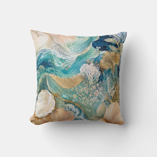 Luxury Coastal Abstract Throw Pillow (Front)
