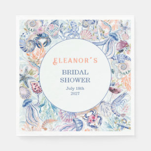 Luxury Coastal Chinoiserie Seashell Bridal Shower Napkin