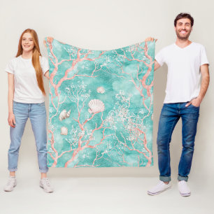 Luxury Coastal Coral Pattern Fleece Blanket