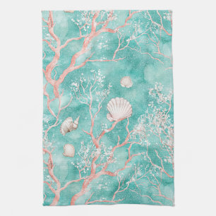 Luxury Coastal Coral Pattern Tea Towel