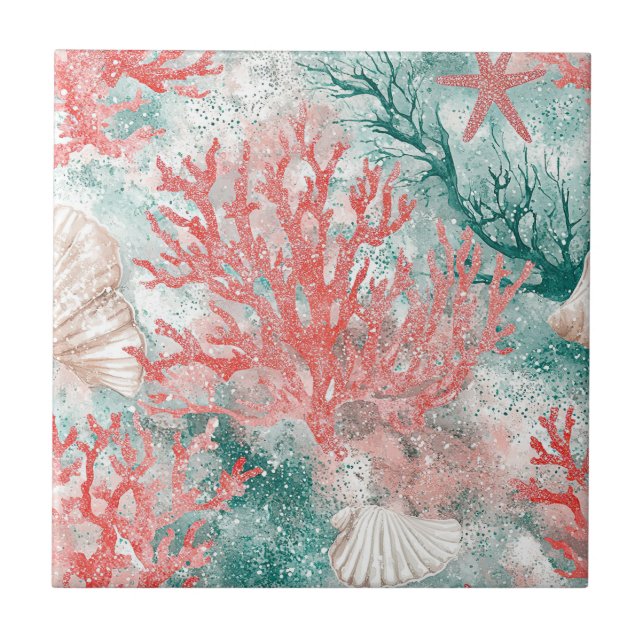 Luxury Coastal Coral Pattern Tile (Front)