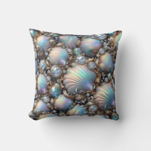 Luxury Coastal Decor Diamonds and Seashells Cushion