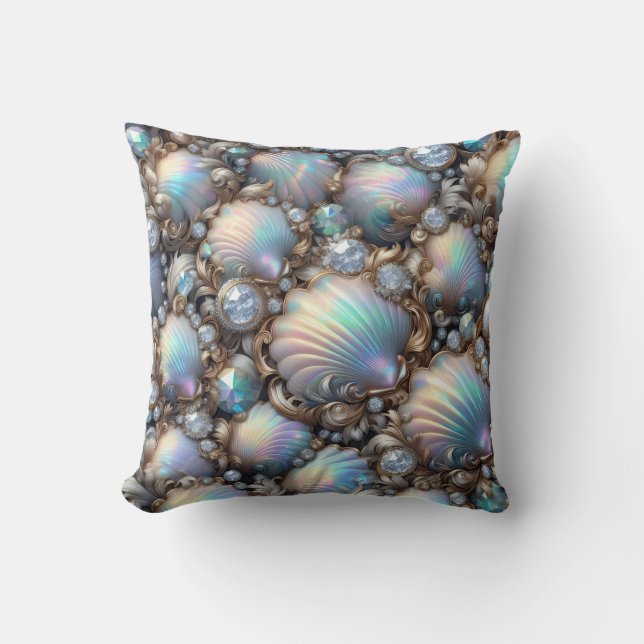 Luxury Coastal Decor | Diamonds and Seashells  Cushion (Front)
