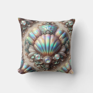 Luxury Coastal Decor Diamonds and Seashells Cushion