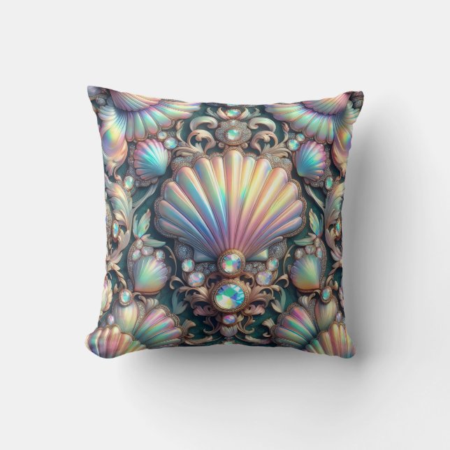 Luxury Coastal Decor | Diamonds and Seashells  Cushion (Front)
