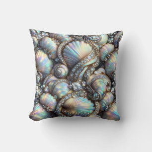 Luxury Coastal Decor Diamonds and Seashells Cushion