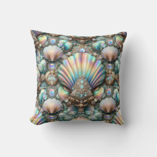 Luxury Coastal Decor Diamonds and Seashells Cushion