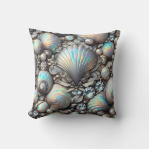 Luxury Coastal Decor Diamonds and Seashells Cushion