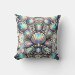 Luxury Coastal Decor Diamonds and Seashells Cushion