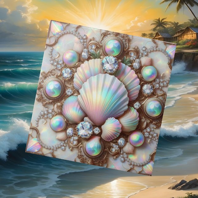 Luxury Coastal Decor | Diamonds and Seashells  Tile (Creator Uploaded)