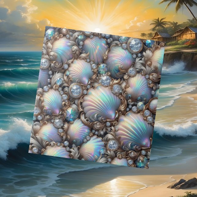 Luxury Coastal Decor | Diamonds and Seashells  Tile (Creator Uploaded)
