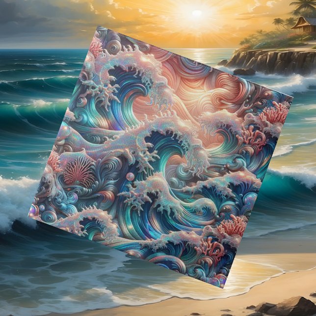Luxury Coastal Living | Coral Reef Ocean Waves Tile (Creator Uploaded)