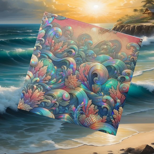 Luxury Coastal Living | Coral Reef Ocean Waves Tile (Creator Uploaded)
