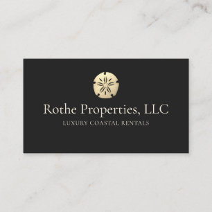 Luxury Coastal Real Estate Gold Sand Dollar Black Business Card