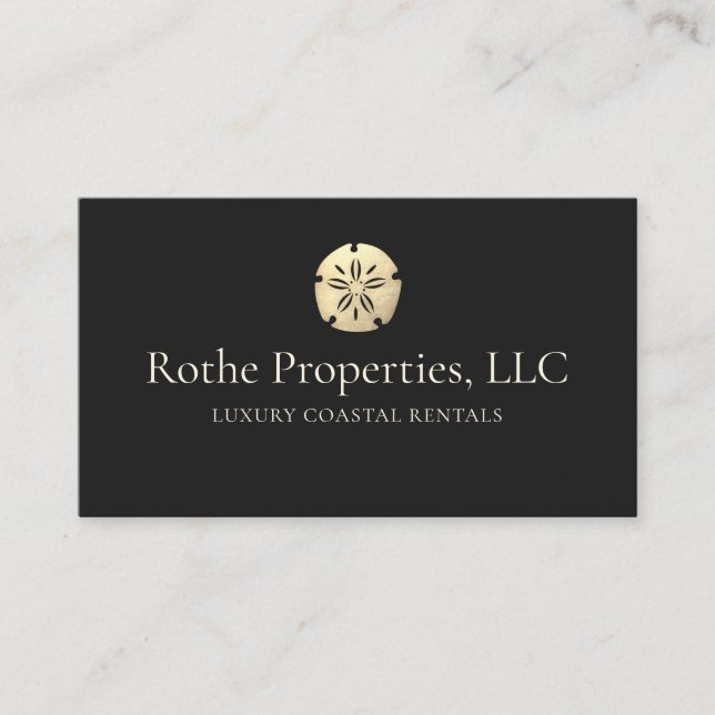  Luxury Coastal Real Estate Gold Sand Dollar Black Business Card (Front)