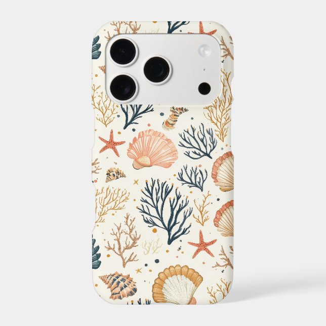 Luxury Coastal Seashell Blue Coral Peach Pattern (Back)