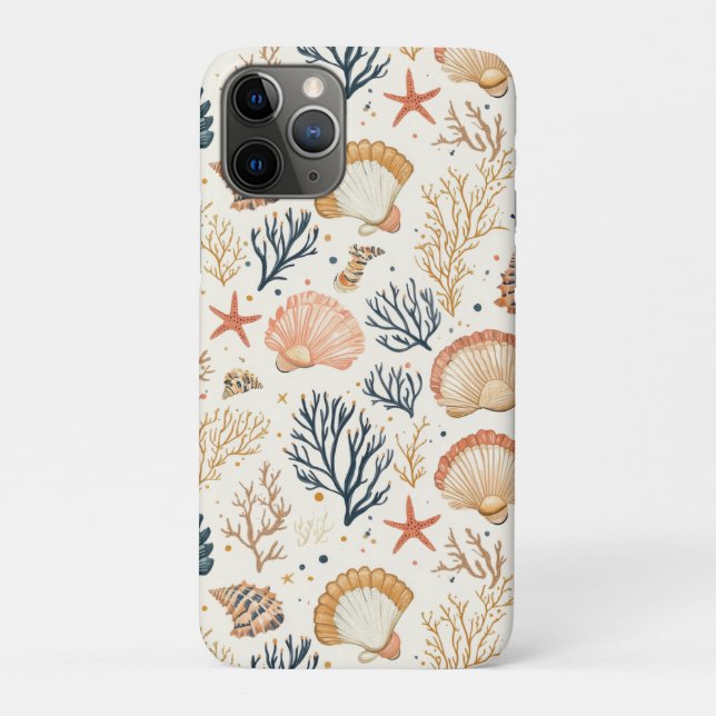 Luxury Coastal Seashell Blue Coral Peach Pattern Case-Mate iPhone Case (Back)