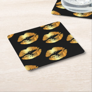 Luxury coaster with golden lips on black