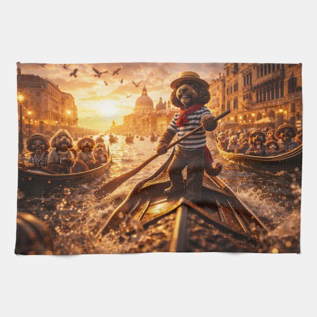 Luxury Cockapoo Venice Gondola  Tea Towel (Horizontal)