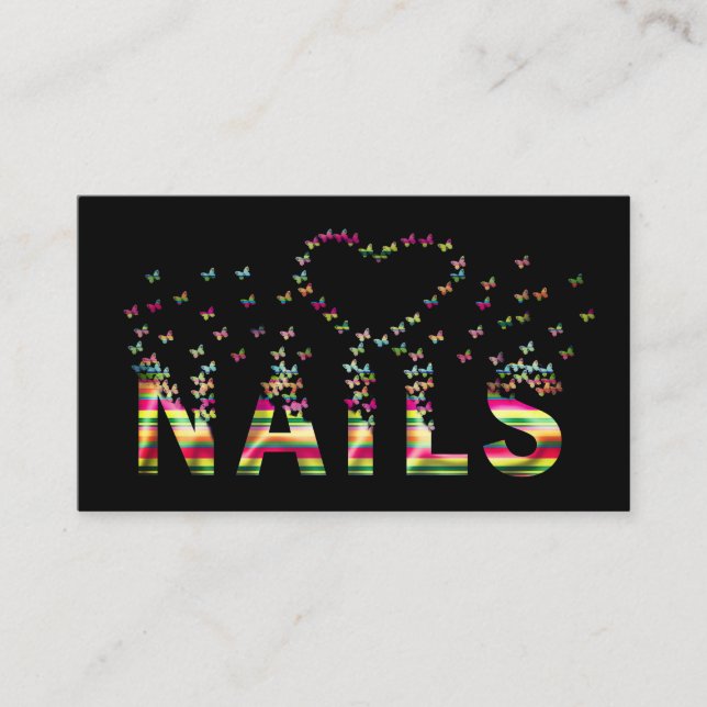 Luxury colourful rainbow butterflies nails logo business card (Front)