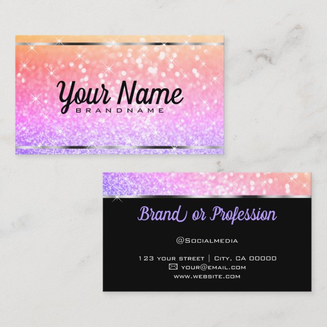 Luxury Colourfully Glitter Luminous Stars Rainbow Business Card (Front/Back)