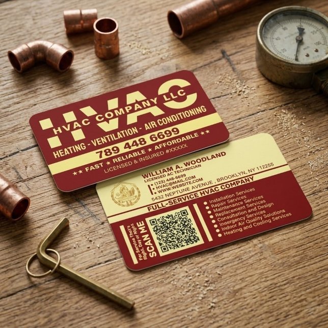 Luxury Cool Air Conditioning Heating HVAC Company Business Card (red and gold HVAC cards, luxury heating business cards, custom air conditioning cards)