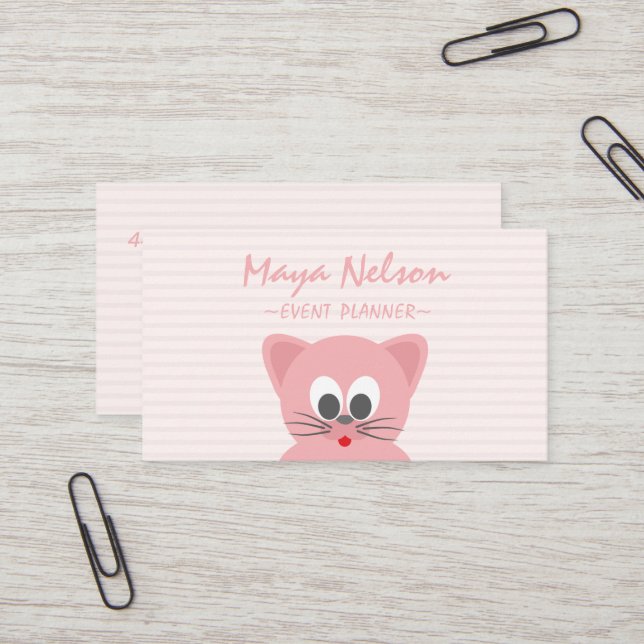  Luxury Cool Pink Cat Business Card (Front/Back In Situ)
