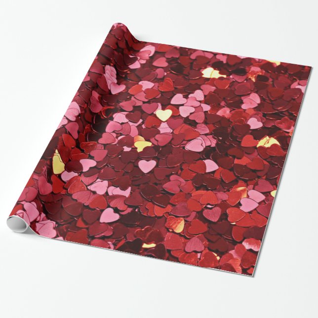 Luxury Cool Red & gold glitter hearts bling Wrapping Paper (Unrolled)