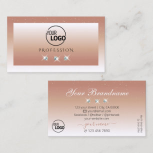 Luxury Coral White Ombre Sparkle Diamonds Add Logo Business Card