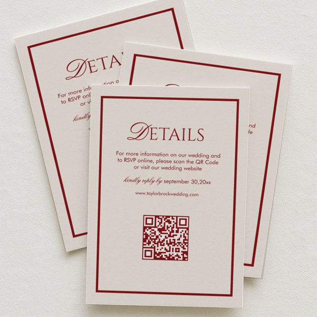 Luxury Cream and Burgundy Wedding Details Qr Code  Enclosure Card (Creator Uploaded)