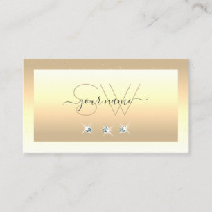Luxury Cream Beige Ombre Sparkle Diamonds Initials Business Card